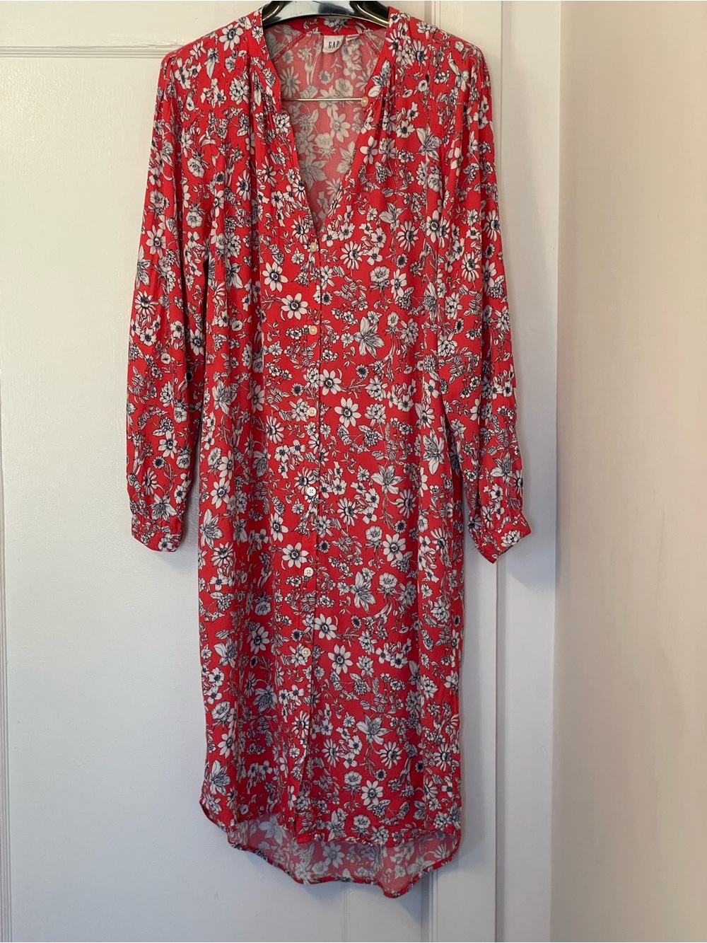 GAP Red Floral V-Neck Midi Dress